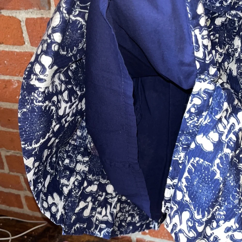 Gap Dress Full Front Button 3/4 Sleeve Tie Waist Blue & White Size 6 - Picture 7 of 10